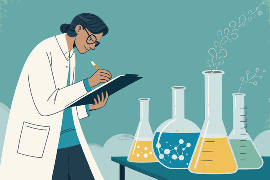 Scientist meticulously records experiment data on a clipb.