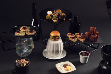 Gourmet dessert buffet with assorted mini pastries