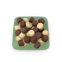 Plate Filled with Chocolate Candy Pieces, ISOLATED PNG