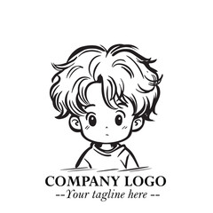 Black and White Chibi Boy Illustration with Jacket and Boots in Bold Thick Line Art Minimal Style