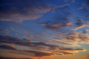 Dramatic sky patterns at sunset: a nature spectacle.