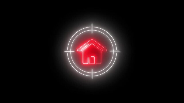 Neon Red House Icon in Crosshairs Targeting Reticle Abstract Background Digital Art home symbol