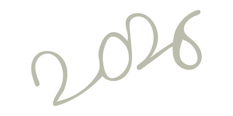 The number '2026' rendered in a single, continuous, thin, handwritten-style line, in a subtle, muted light gray or taupe color, with graceful, flowing, script-like curves, creating a delicate, elegant