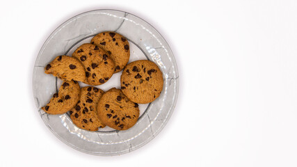 Plate of Chocolate Chip Cookies on White Background