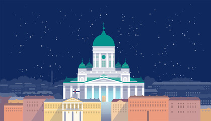 Helsinki city illustration - modern flat vector illustration for background, wallpaper, greeting card