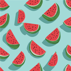 Seamless vector pattern of watermelon slices and whole watermelons