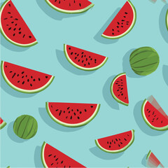 Seamless vector pattern of watermelon slices and whole watermelons