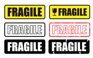 Set of Fragile Stickers for Shipping and Packaging