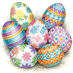 Colorful Easter Eggs with Floral and Geometric Designs for Spring Celebrations.