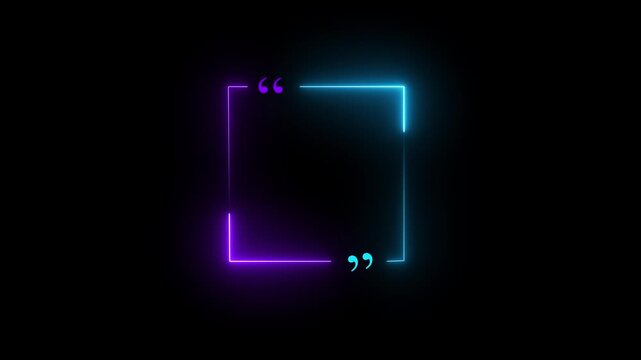 Neon Quote Box Frame Purple Blue Glow Dark Background Animated Citation Marker Digital Graphic Element