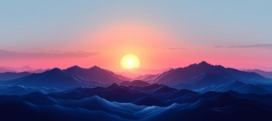 Fototapeta premium Majestic Mountain Peaks in a Vibrant Sunset Sky, Capturing Nature s Stunning Serenity and Beauty.