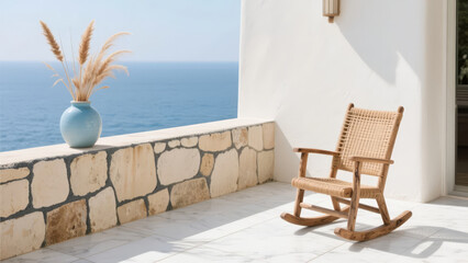 Summer Sea View Room Balcony Rocking Chair Vacation Leisure Life Background