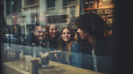 Young people enjoying coffee and conversation in cafe