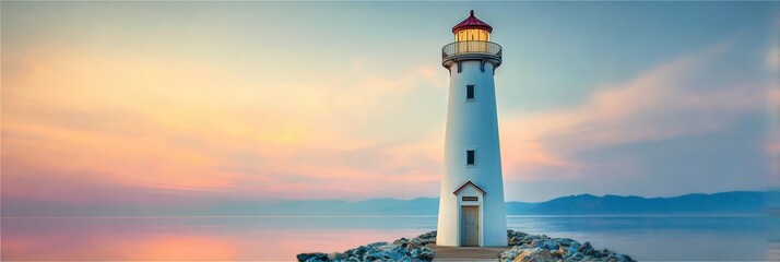 Majestic Coastal Navigation Guidance with Timeless Serenity and Calming Sea Vistas at Dusk