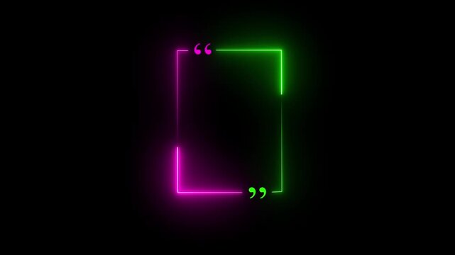 Neon Quote Frame Pink Green Glowing Rectangular Border with Quotation Marks Dark Background Abstract Digital Design Element