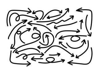 Chaotic black arrows icon on white background. Abstract arrow pattern with dynamic motion symbol. vector illustration.