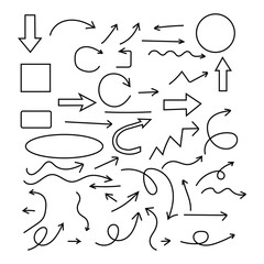 Black arrows, circles icon set vector. straight, curved, looped, zigzag, and dashed arrows symbol. vector illustration.