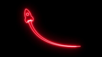 Red neon rocket ship launching into darkness with glowing trail abstract motion graphic futuristic space exploration concept - Powered by Adobe