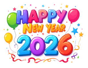 Cartoon Party “Happy New Year 2026” Balloon Design