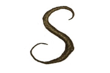 Fototapeta premium Letter s brown textured calligraphic design element, intricate uppercase serpentine initial, transparent background
