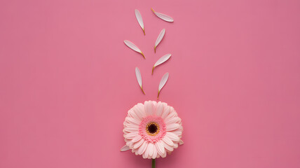 Minimalist floral composition on solid pink background elegant modern botanical art and design concept