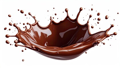 Rich Dark Chocolate Splash Isolated on White Background Capturing Dynamic Fluid Motion and Droplets
