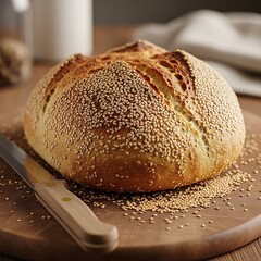 Artisan Sesame Bread Loaf - Freshly Baked and Golden Brown.