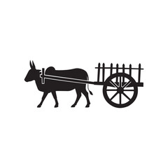 Fototapeta premium Ox Cart Silhouette Vector Illustration – Traditional Bullock Cart Design for Agriculture and Village Themes