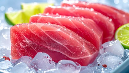 Fresh tuna fillet with rich magenta flesh and shiny surface.