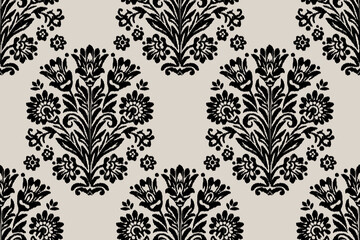 Ikat floral paisley embroidery seamless pattern on background. Ikat ethnic flower oriental pattern traditional. Aztec style abstract vector illustration. design for ikat floral fashion fabric,clothing