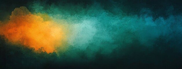 Obraz premium The background features a grainy gradient that transitions from green to orange to purple, set against a dark and noisy black texture, forming an abstract glowing color shape, ideal for a banner or