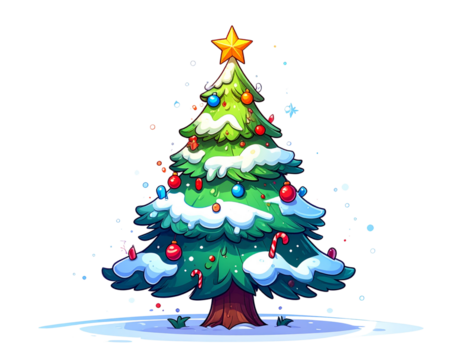 Cartoon Frosty Christmas Tree with Decorations