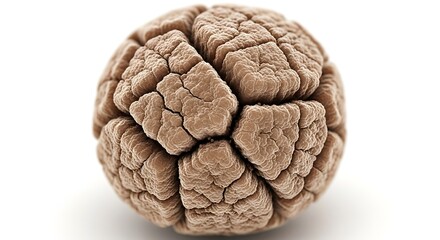 Close-up of Brain Model with Detailed Wrinkled Surface in Neutral Background