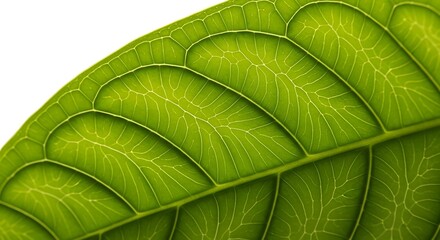 Close-up of Bright Green Leaf Showing Detailed Veins and Texture
