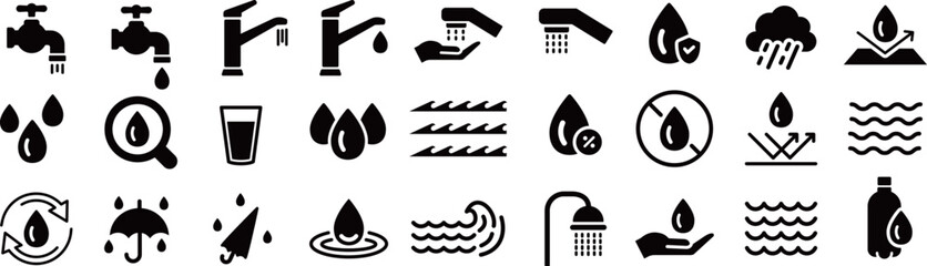 ベクターの水に関するシルエットアイコンセット
