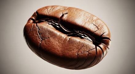 Close-up of Brown Coffee Bean with Cracks and Rich Texture