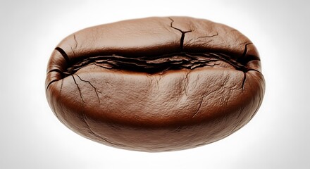 Close-up of Brown Coffee Bean with Cracks and Texture on White Background