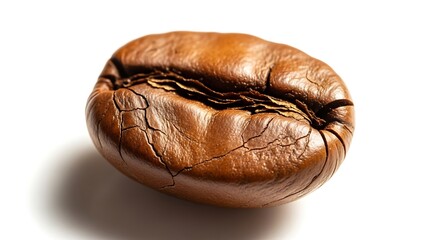 Close-up of Brown Coffee Bean with Cracks on White Background
