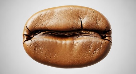 Close-up of Brown Coffee Bean with Textured Surface on White Background