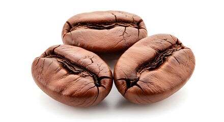 Close-up of Brown Coffee Beans on White Background