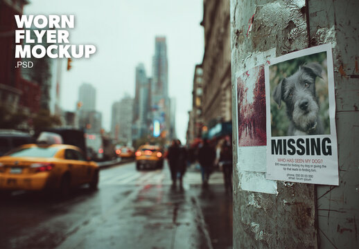 Worn city flyer mockup. Missing poster