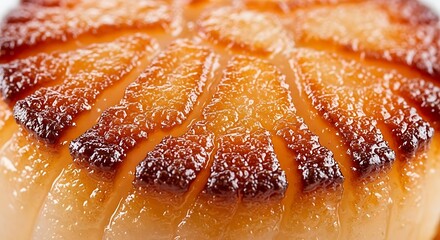 Close-up of Caramelized Fruit Tart with Glazed Top and Powdered Sugar