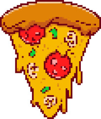 Pixel art pizza slice isolated on white background. Vector illustration