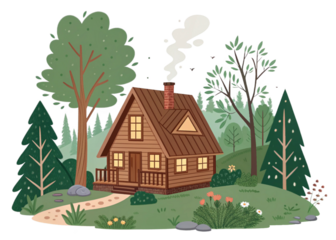 Comfortable Cabin In The Woods Spot Illustration isolated on white background