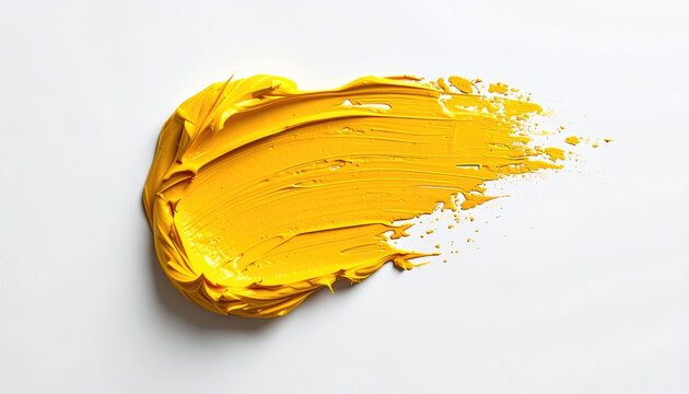 Thick Yellow Oil Paint Swath Texture on White Background Vivid Color Sample Abstract Art Macro Detail