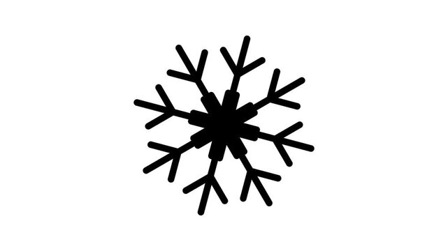 Black snowflake silhouette with six symmetrical branches on plain white background minimalist winter season illustration