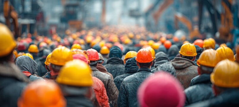 Workers labors rally protest. Real estate property economy crisis. Generative AI technology.