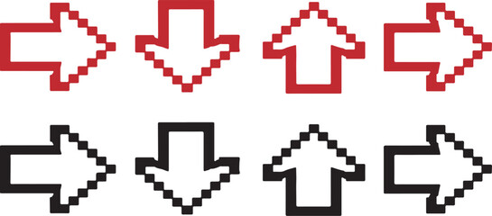 Pixel art arrow set icon vector isolated on white background for user interface design