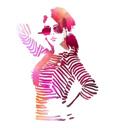 Hand drawn fashion illustration woman