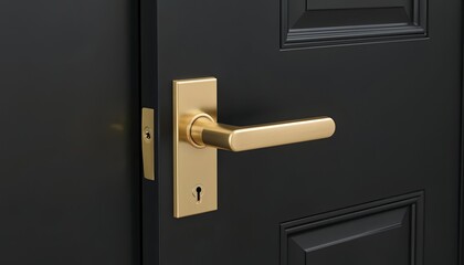 golden door handle with a lock on a black door